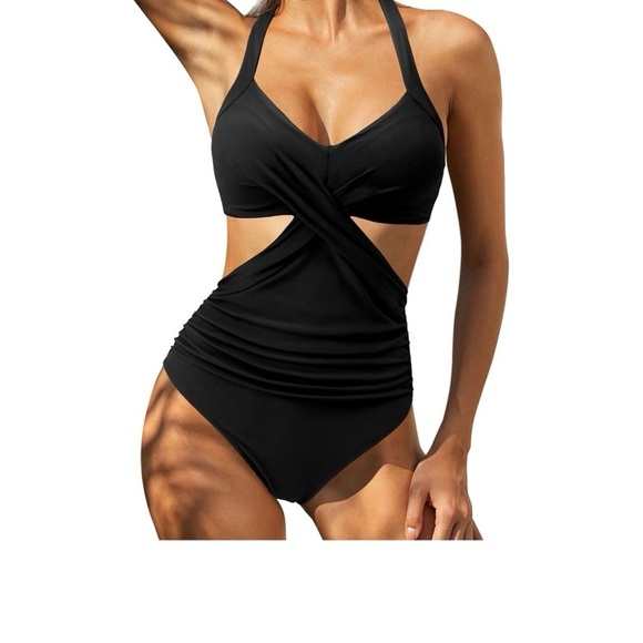 Women's Black Halter Swimsuit - Picture 1 of 9